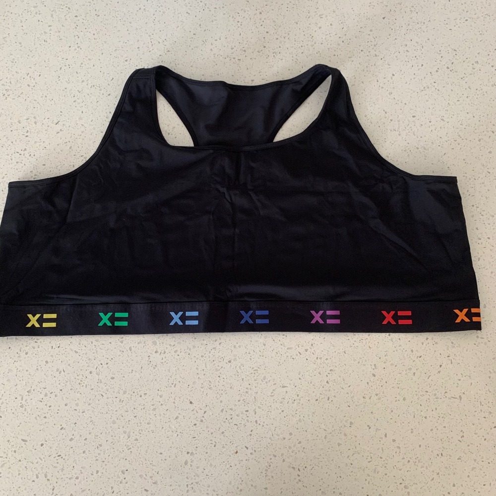 TomboyX Black Racerback Sports Bra Rainbow Logo Band Plus Size 5X Activewear